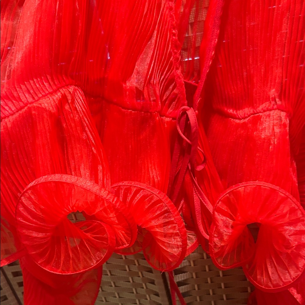 WynneLayers Red Pleated Draped Cape Jacket - Picture 3 of 8